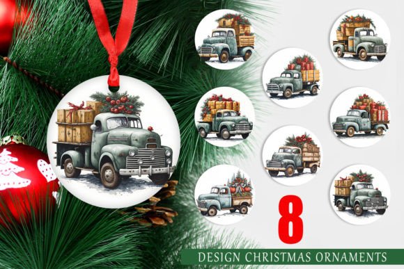 Christmas Ornament Watercolor Pickup Tru