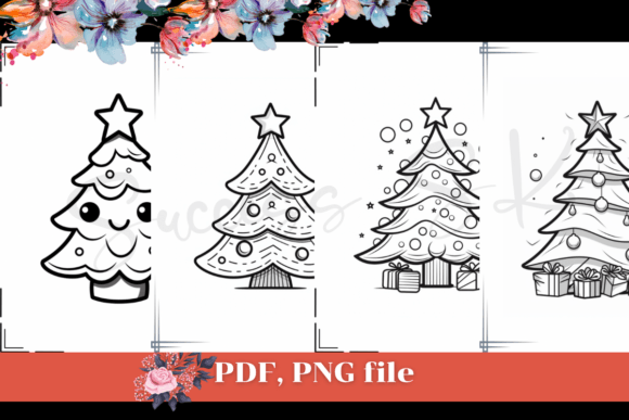 Cute Christmas Tree Coloring Pages, KDP