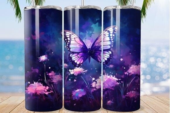 Floral Purple Butterfly Tumbler