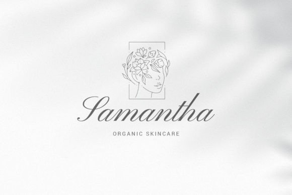 Flower Head Woman Line Art Logo Template