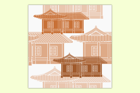 Korean House Seamless Pattern and Editable SVG Vector for Modern Design