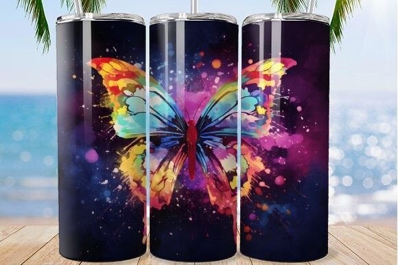 Rainbow Color Purple Butterfly Tumbler
