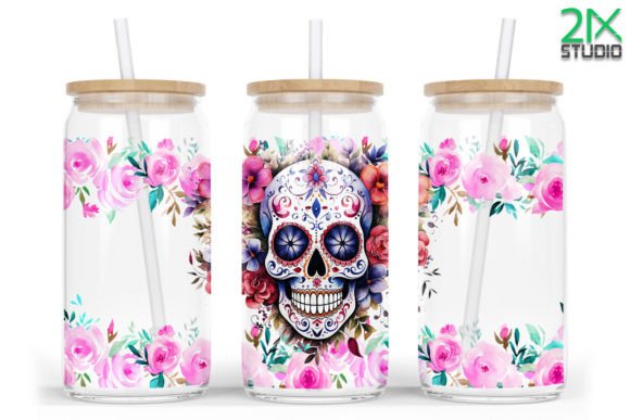 Sugar Skulls 16oz Libbey Glass Can Wrap